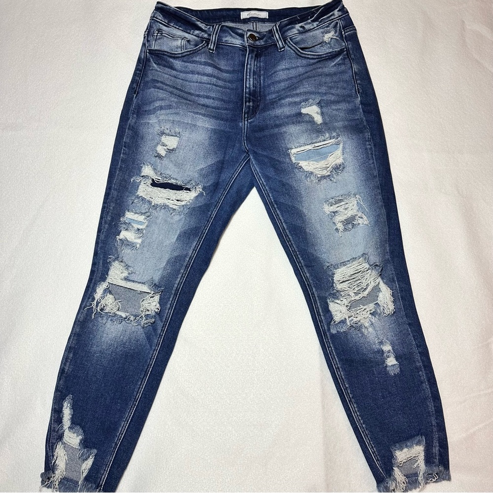 KanCan Signature Kurvy MidRise Ankle Skinny Distressed, Size 30